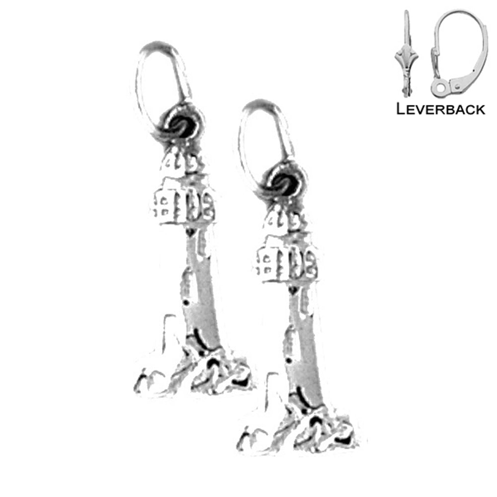 Sterling Silver 20mm Light Tower Earrings (White or Yellow Gold Plated)