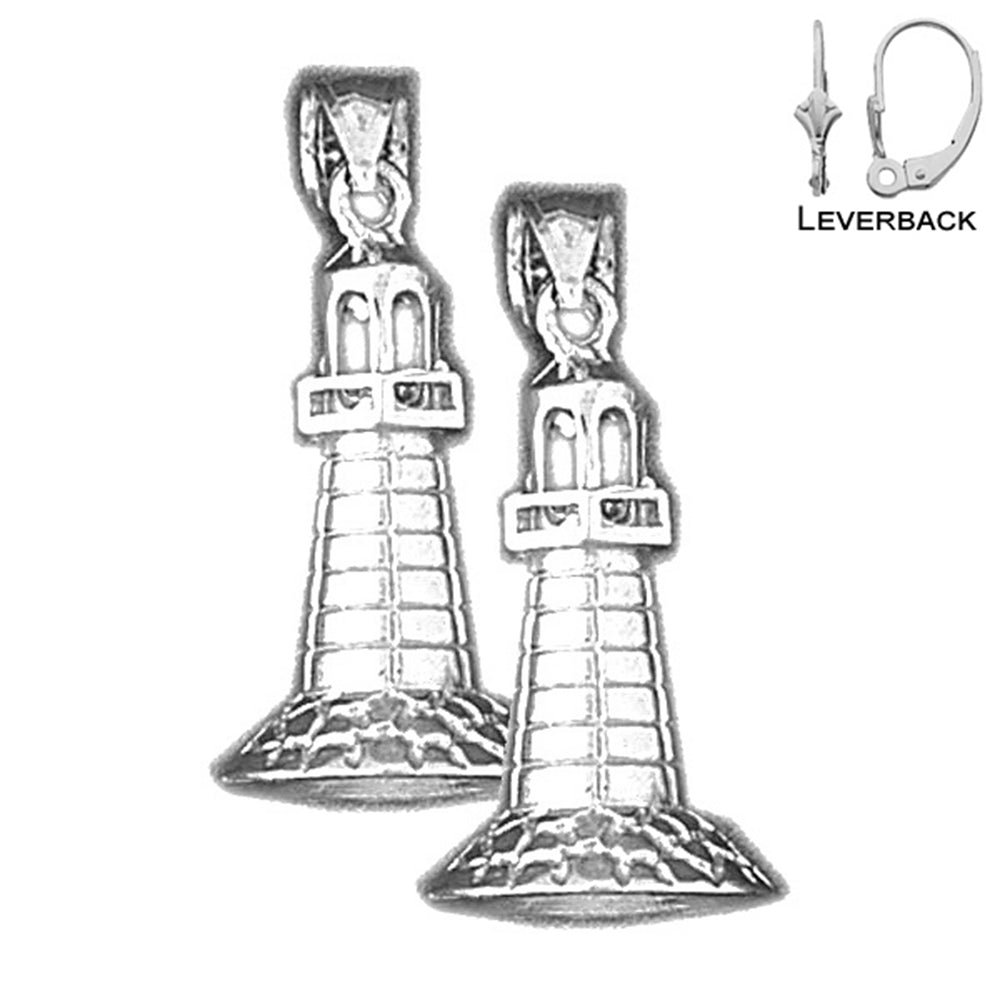 Sterling Silver 29mm 3D Light Tower Earrings (White or Yellow Gold Plated)
