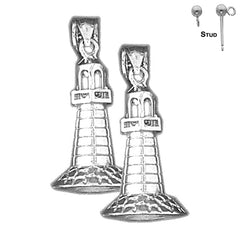 Sterling Silver 29mm 3D Light Tower Earrings (White or Yellow Gold Plated)
