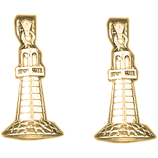 14K or 18K Gold 29mm 3D Light Tower Earrings