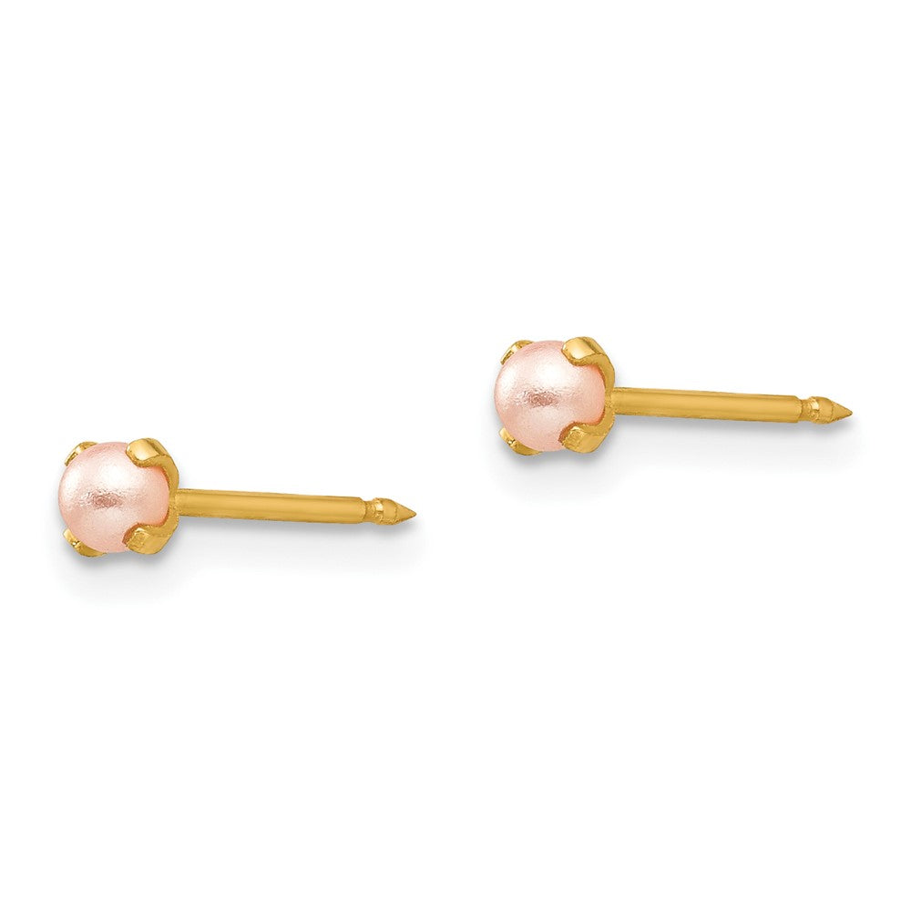 Inverness 14K Yellow Gold 3mm Pink Simulated Pearl Post Earrings