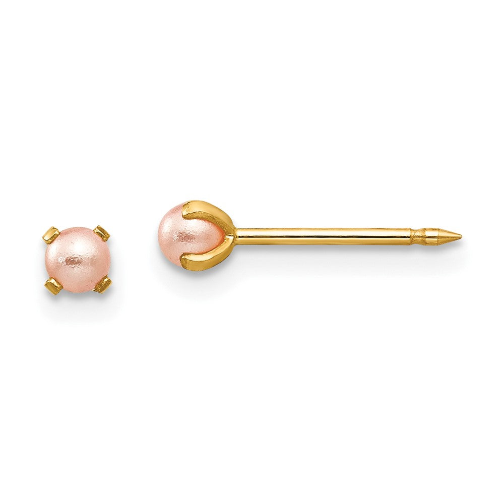 Inverness 14K Yellow Gold 3mm Pink Simulated Pearl Post Earrings