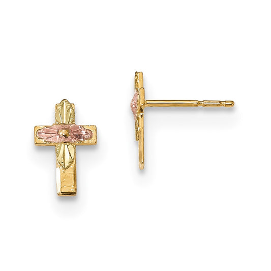 10K Tri-Color Black Hills Gold Cross Earrings