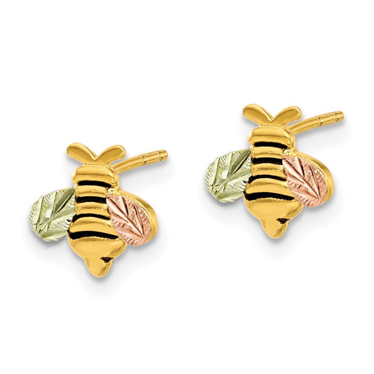 10K with 12K Accents Black Hills Gold Antiqued Bee Post Earrings
