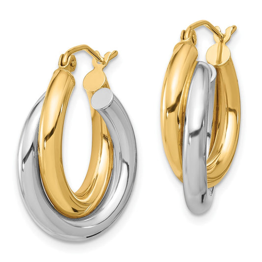 10K Two-Tone Gold Polished Double Tube Hoop Earrings