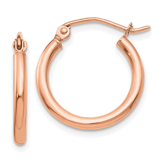 10K Rose Gold Polished 2x17.5mm Lightweight Tube Hoop Earrings