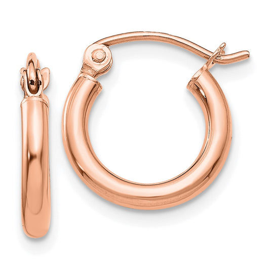 10K Rose Gold Polished 2x12mm Lightweight Tube Hoop Earrings