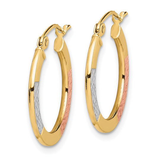 10K Tri-Color Gold Diamond-cut 2.5x20mm Hoop Earrings