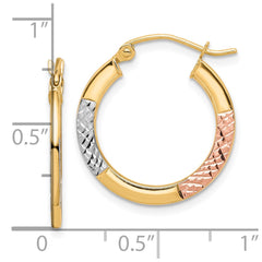 10K Tri-Color Gold Diamond-cut 2.5x20mm Hoop Earrings