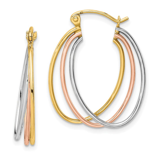 10K Tri-Color Gold Polished Triple Hoop Earrings