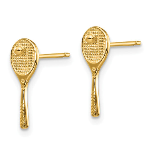 10K Yellow Gold Mini Tennis Racquet with Ball Post Earrings