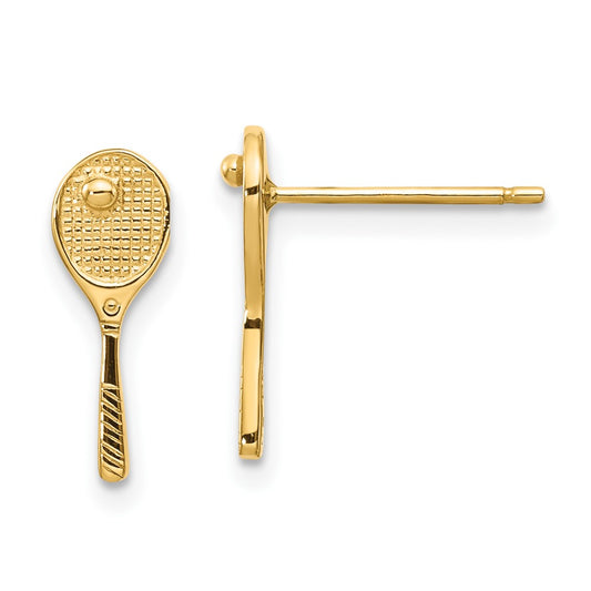 10K Yellow Gold Mini Tennis Racquet with Ball Post Earrings