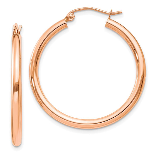 10K Rose Gold Polished 2.5mm Lightweight Tube Hoop Earrings