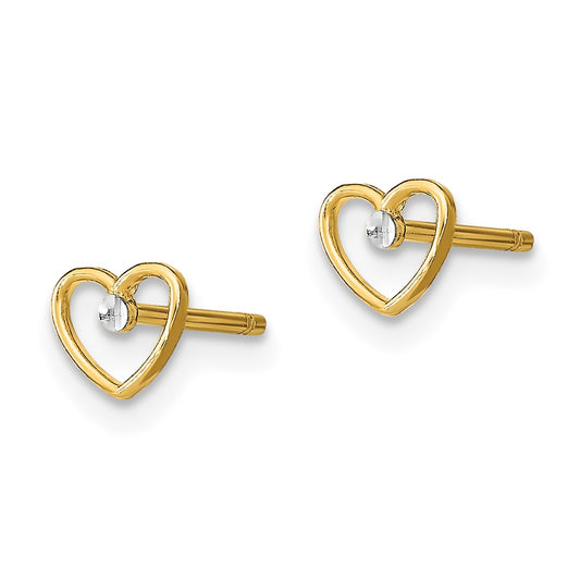 10K Yellow Gold & Rhodium Diamond-cut Heart Post Earrings
