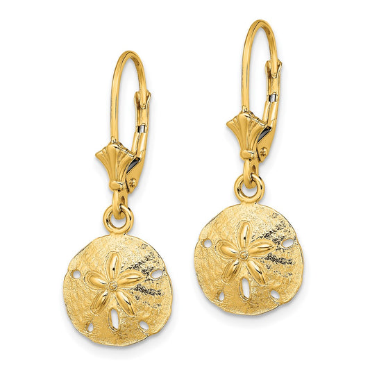 10K Yellow Gold Polished Sand Dollar Leverback Earrings
