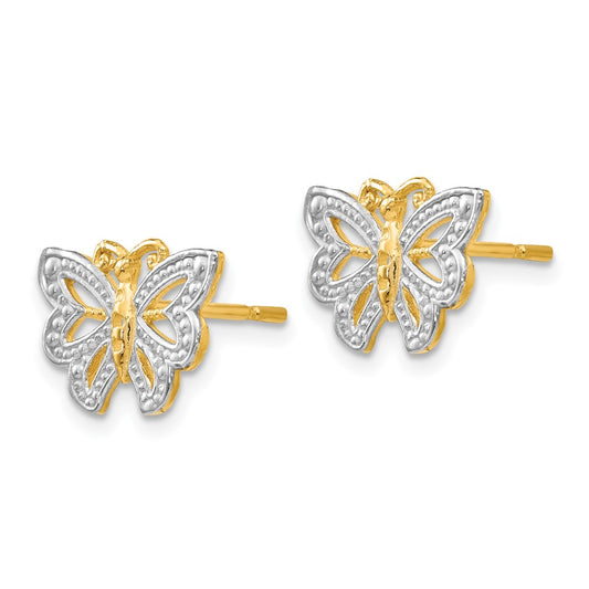 10K Yellow Gold & Rhodium Butterfly Post Earrings