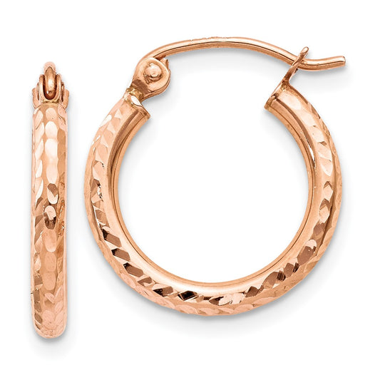 10K Rose Gold Lightweight Diamond-cut Hoop Earrings