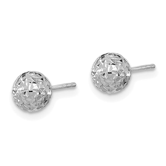 10K White Gold Diamond-cut 6mm Ball Post Earrings