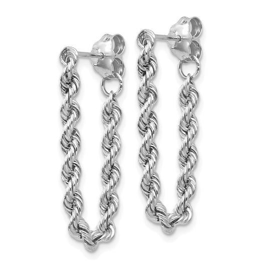 10K White Gold Rope Chain Dangle Post Earrings