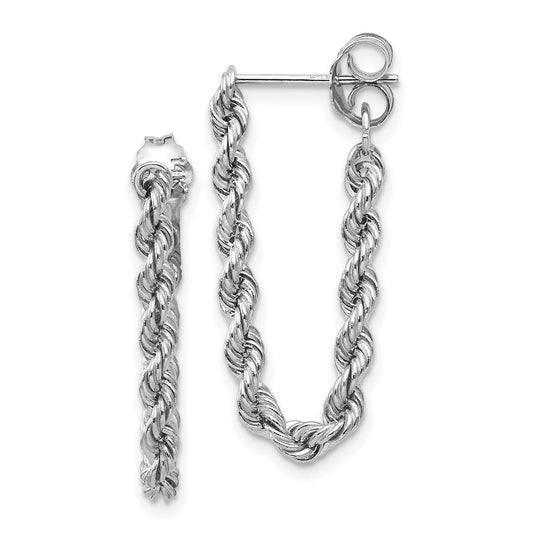 10K White Gold Rope Chain Dangle Post Earrings