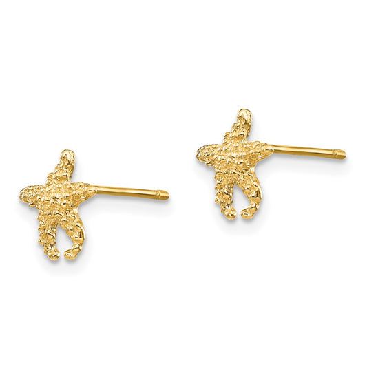 10K Yellow Gold Polished Textured Starfish Post Earrings