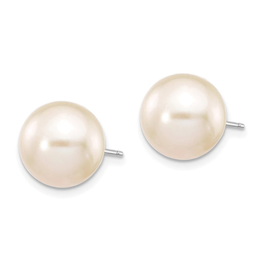 10K White Gold 10-11mm White Round FWC Pearl Stud Post Earrings