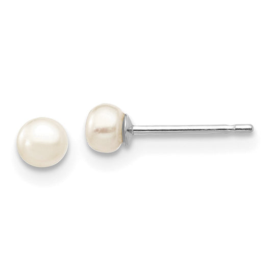 10K White Gold 3-4mm White Button FWC Pearl Stud Post Earrings
