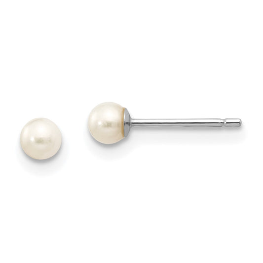 10K White Gold 3-4mm White Round FWC Pearl Stud Post Earrings