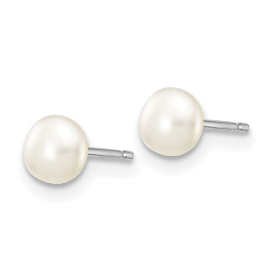 10K White Gold 4-5mm White Button FWC Pearl Stud Post Earrings