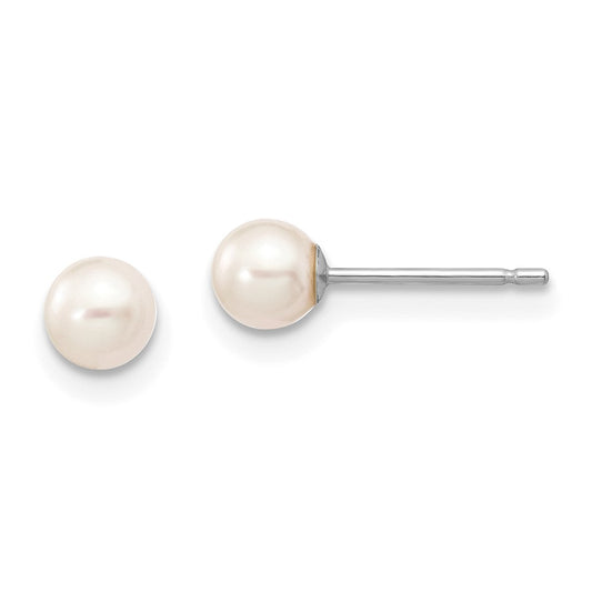 10K White Gold 4-5mm White Round FWC Pearl Stud Post Earrings