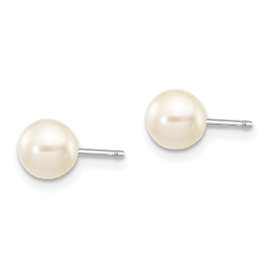 10K White Gold 5-6mm White Round FWC Pearl Stud Post Earrings