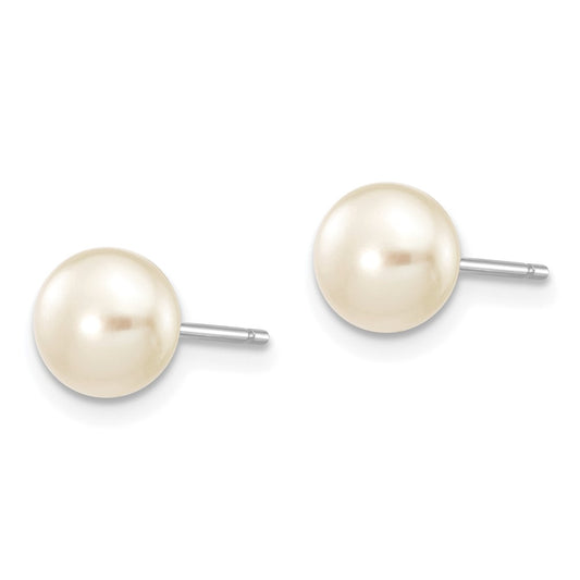 10K White Gold 6-7mm White Button FWC Pearl Stud Post Earrings