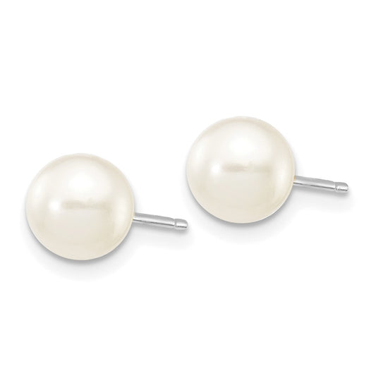 10K White Gold 6-7mm White Round FWC Pearl Stud Post Earrings