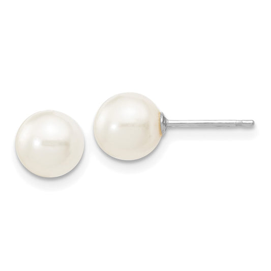 10K White Gold 6-7mm White Round FWC Pearl Stud Post Earrings