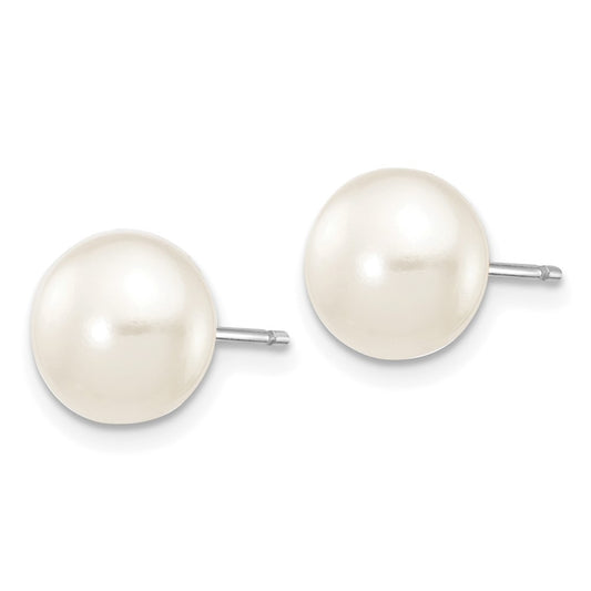 10K White Gold 7-8mm White Button FWC Pearl Stud Post Earrings