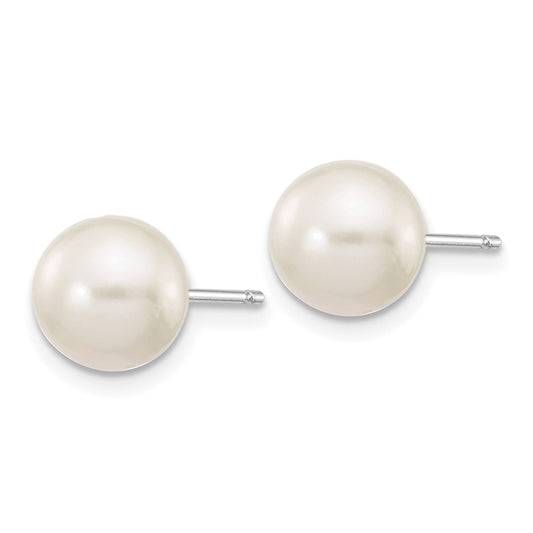 10K White Gold 7-8mm White Round FWC Pearl Stud Post Earrings
