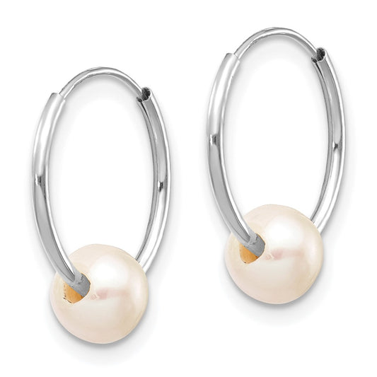 10K White Gold 5-6mm White FWC Pearl Endless Hoop Earrings