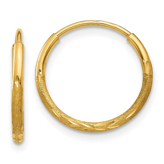 10K Yellow Gold 1.25mm Diamond-cut Endless Hoop Earrings
