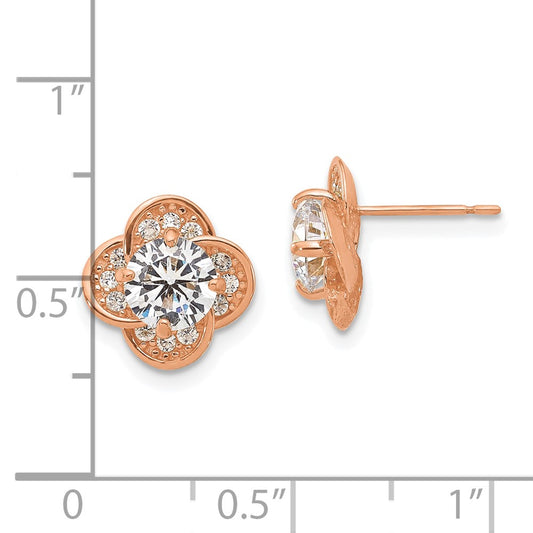 10K Rose Gold Tiara Collection Rose Gold Polished CZ Post Earrings