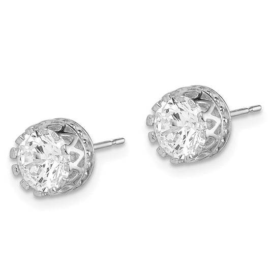 10K White Gold Tiara Collection 7mm Polished CZ Earrings