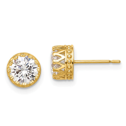 10K Yellow Gold Tiara Collection 7mm Polished CZ Earrings
