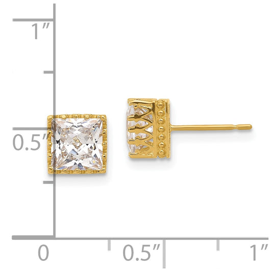 10K Yellow Gold Tiara Collection 7mm Polished Square CZ Earrings