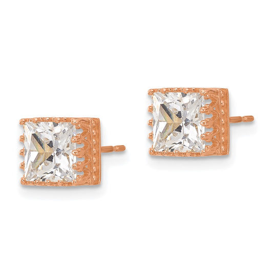 10K Rose Gold Tiara Collection 7mm Rose Gold Polished Square CZ Earrings