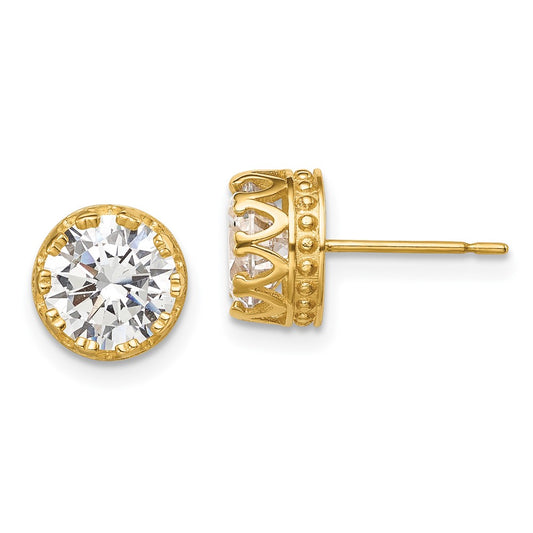 10K Yellow Gold Tiara Collection 8mm Polished CZ Earrings