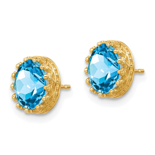 10K Yellow Gold Tiara Collection 8.5mm Polished Oval Sky Blue Topaz Earrings