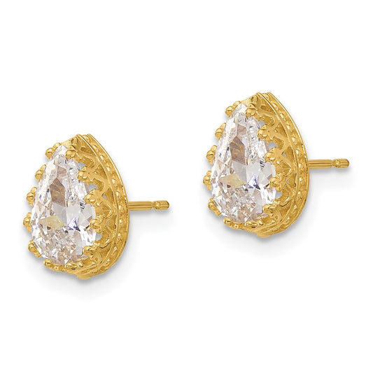 10K Yellow Gold Tiara Collection 9mm Polished Pear CZ Earrings