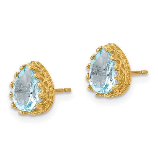 10K Yellow Gold Tiara Collection 8mm Polished Pear Sky Blue Topaz Earrings