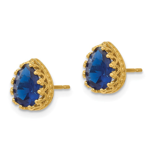 10K Yellow Gold Tiara Collection 8mm Polished Pear Created Sapphire Earrings