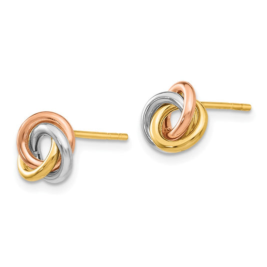 10K Tri-Color Gold Twisted Knot Post Earrings