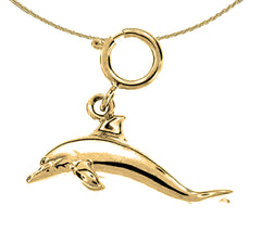 Sterling Silver 3D Dolphin Pendant (Rhodium or Yellow Gold-plated)